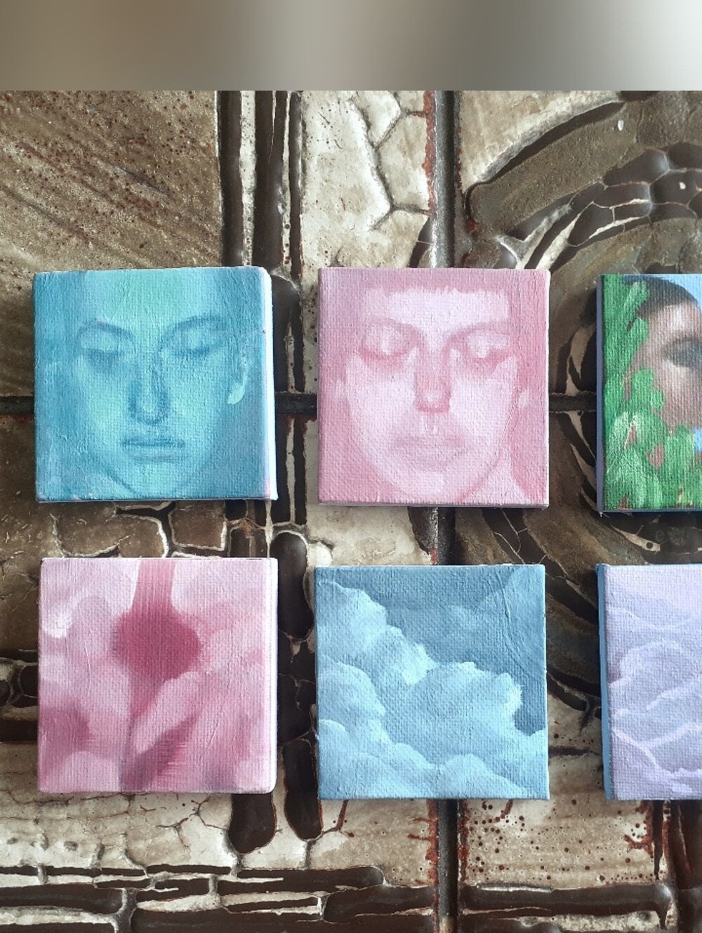 6 Tiny Oil Paintings 2.5" x 2.5"